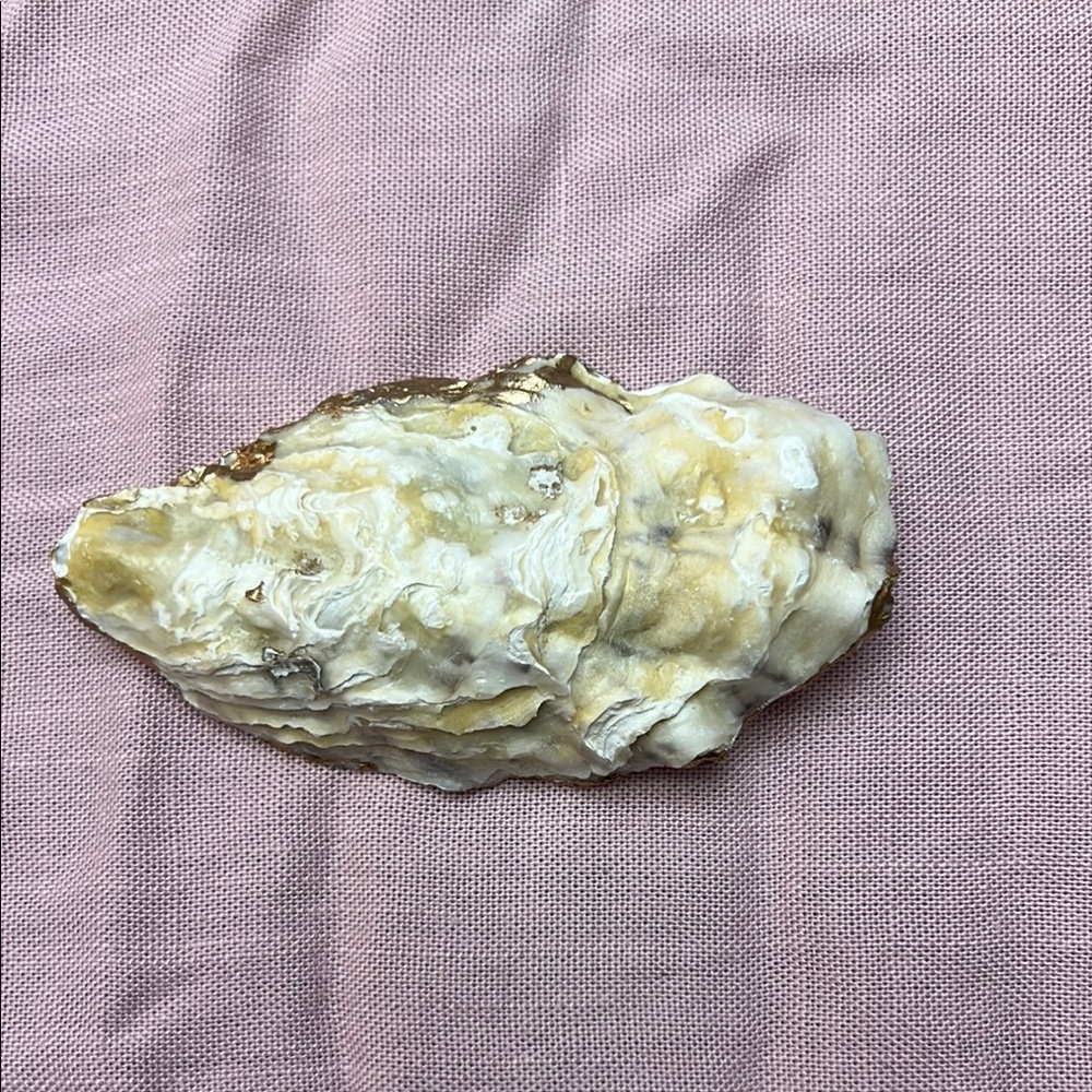 Oyster shell- Floral Decorative Trinket decor Dish with Gold Accents - Picture 3 of 11